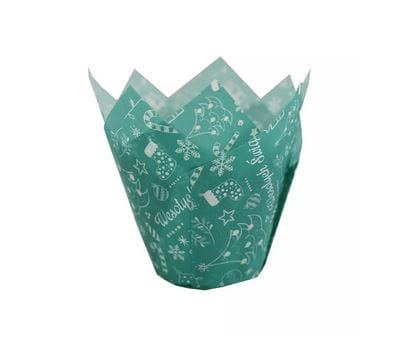 Tulipany na muffiny 50x80mm Wesołych Świąt zielone