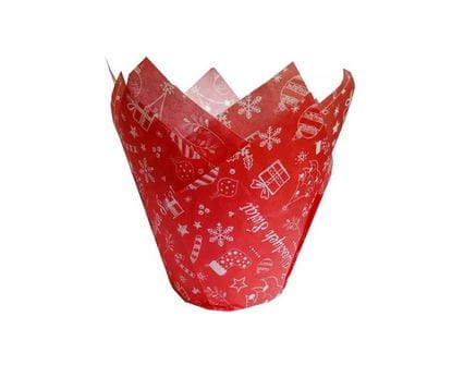 Tulipany na muffiny 50x80mm Wesołych Świąt czerwone