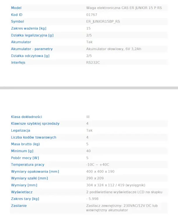 Waga elektroniczna CAS ER JUNIOR 15 P RS