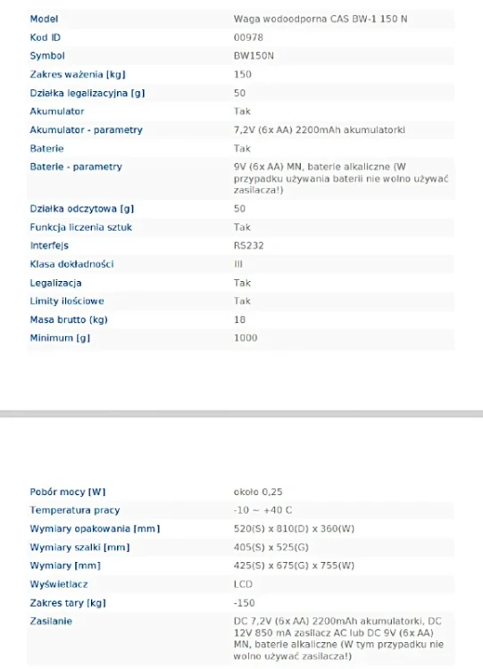 Waga pomostowa wodoodporna CAS BW-1 30 N
